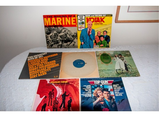 Group Of 7 Various Collectible Vinyl Records Including Top Gun, Making Of A Marine, Batman, Etc.