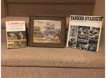 Group Of Yankee Stadium/Babe Ruth Books With Baseball Picture