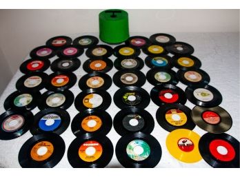 Plastic Mini Vinyl Record Carrying Case With 39 Miscellaneous Records