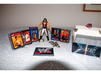 Lot Of WWE/WWF Action Figure And X Men Trading Cards