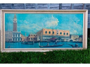 Large Wooden Framed Venice Scene Cipriani Reprint