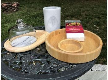 Marble Wine Cooler And Wooden Appetizer Servers