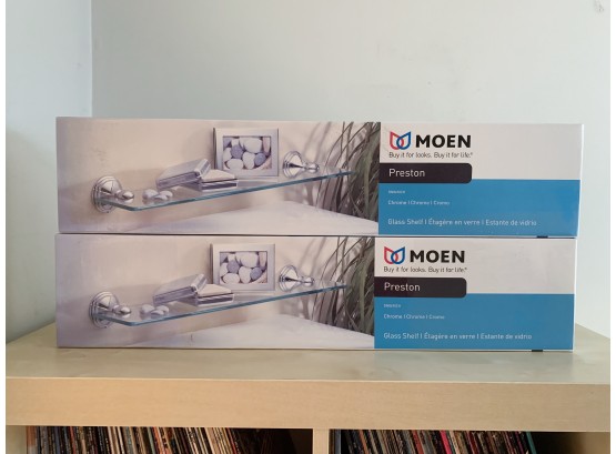 Two Chrome And Glass Shelves By Moen