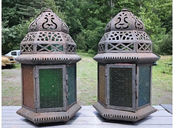 Pair Of Vintage Colorful Candle Lanterns