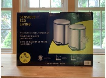 Two Stainless Steel Trash Cans - 2.1 Gallon - New In Box