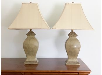 Pair Of Quality Faux Shagreen Lamps
