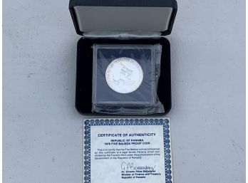 1979 Republic Of Panama 5 Balboa, 35g Of Sterling Silver