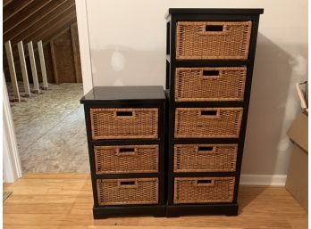 Ebonized Shelves With Wicker Basket Drawers
