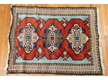 Caucasian Style Hand-Knotted Wool Carpet