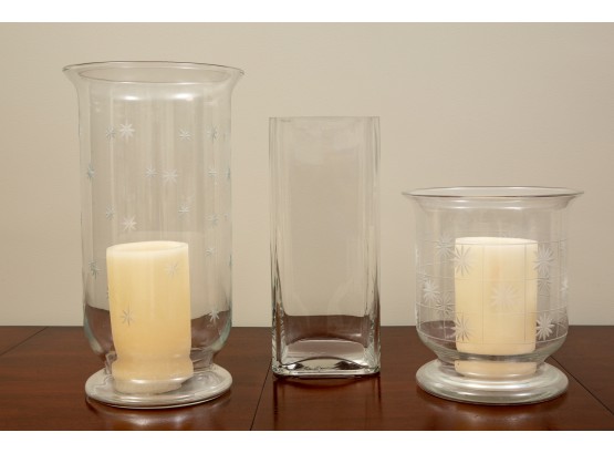Hurricane Etched Pillar Candle Holders