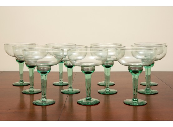 Set Of Eleven Margarita Glasses With Hand Blown Stems