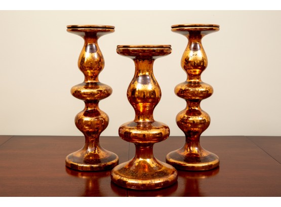 Smith & Hawken Copper Colored Mercury Glass Candle Holders