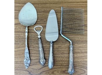 4 Pc. Sterling Lot ~ Solid Sterling Cake Server & 3 Pieces Sterling Handles ~
