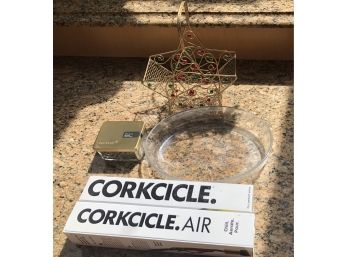 Corkcicle For Perfect Wine, Candle, Glass Dish And Wire Basket