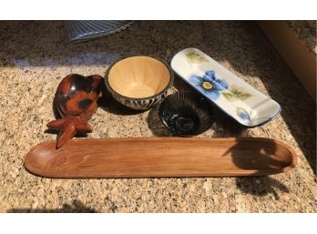 5 Pc. Wood And Glass Serving Pieces