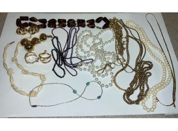 Mixed Lot - Polished Stone Necklace, Earrings  & More ~
