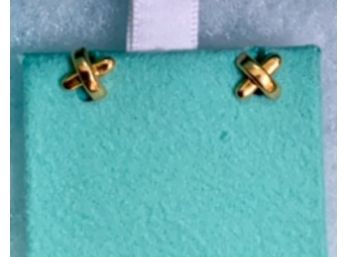 Tiffany 18 Kt 750 Yellow Gold Mini Signature X Earrings  ~  Box ~