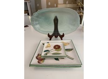 Italy Plates & Green Glass Platter ~ Beautiful Lot ~