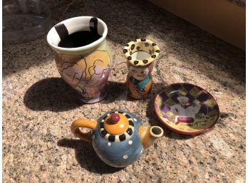 4 Pc. Pottery Lot - Artist Signed Friendship Vase And More