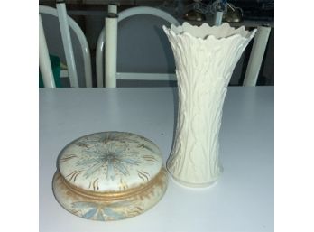 Awesome Handpainted Porcelain Box W/ Lid; Lenox Vase