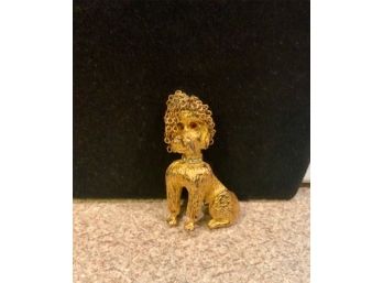 Great Gold Tone Poodle Pin W/ Gold Tassel Hair - R. Mondle