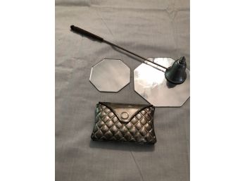 Silverplate Purse Mirror And Candle Snuffer