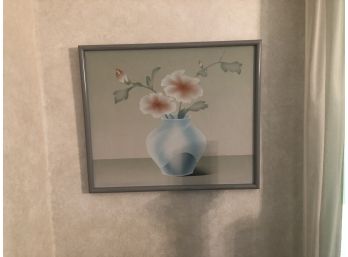 Signed Print Blue And Ruddy Floral Nice