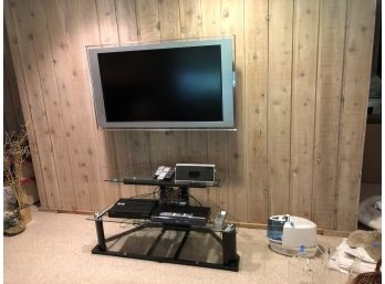 46' Sony Flatscreen TV With Chrome & Glass Trim And Glass & Metal Stand And More
