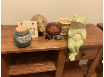 Decorative Lot ~ Pig Bank, Retirement Fund Jar, Frog Statue & More ~