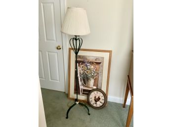 Decorative Group ~Iron Lamp, Picture & Clock ~