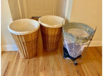 2 Wicker Lined Laundry Baskets & More