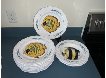 Deruta Fish Dinner Plates And Bowls Made In Italy