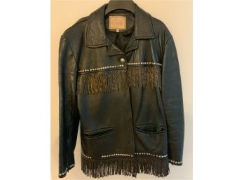 Double D Ranch Wear Leather Jacket W/Fringe ~ Size XS ~