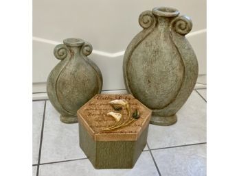 2 Very Heavy Urns And Decorative Box