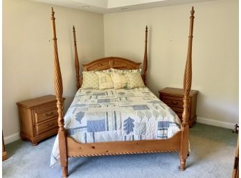 Four Poster Bed, 2 Nightstand Ethan Allen Comforter & Armoire W/TV BASSETT See Pictures For All Pcs..