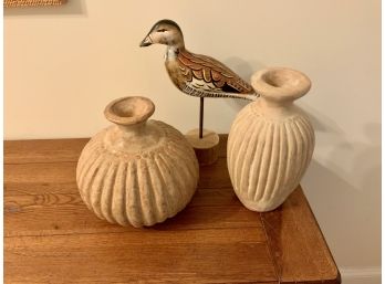 2 Clay Vases & Seagull Statute