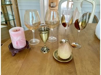 Candles & Hand Painted Wine Glasses & More