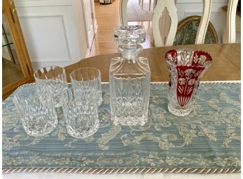 Decanter Glasses & Crystal Vase