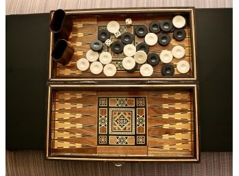 Mosaic Mother Of Pearl Inlaid Checkers & Backgammon Foldable Game Set With Accessories