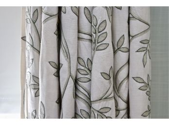 Set Of 2 La Régence Inc. New York Sage And Cream Leaf Design Crewel Embroidered Custom Curtains With Rings & Rod 1 Of 2