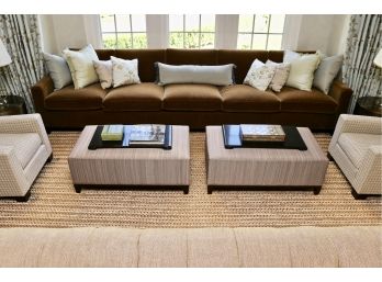 Immense Extra Large Luxurious Custom Designed 5 Cushion Velvet Sofa With Decorative Pillows