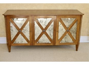 Niermann Weeks Triple  X-Frame Door Mercury Style Mirrored Credenza Sideboard Embellished With Star Motifs And Muted Gold Trim