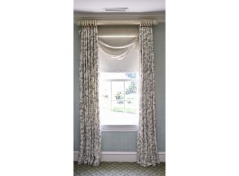 Set Of 2 La Régence Inc. New York Sage And Cream Leaf Design Crewel Embroidered Custom Curtains With Rings & Rod 2 Of 2