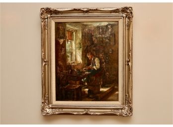 M. Onken-Palme Oil On Canvas Depicting A Shoemaker Professionally Framed