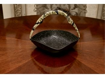 R&Y Augousti Paris Metal Decorative Square Bowl With Inlaid Snake Design Handle