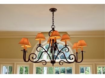 8 Light Iron Chandelier With Hide Style Shades