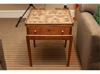 2 Piece Vintage Pine Repurposed End Table With Keyhole And  Plaid/Checker Mosaic Tile Top In Shades Of Sand And Red