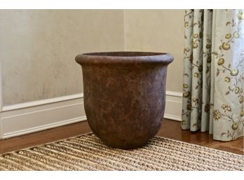 Very Large Indoor-Outdoor Ceramic Planter In An Antiqued Rustic Finish