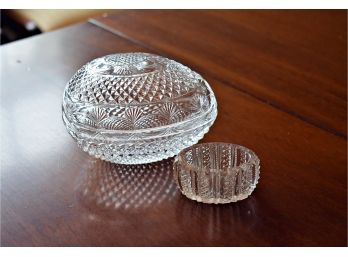 Cut Glass Trinket Box And Small Cup