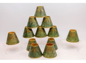 Set Of Twelve Green And Gold Lamp Shades